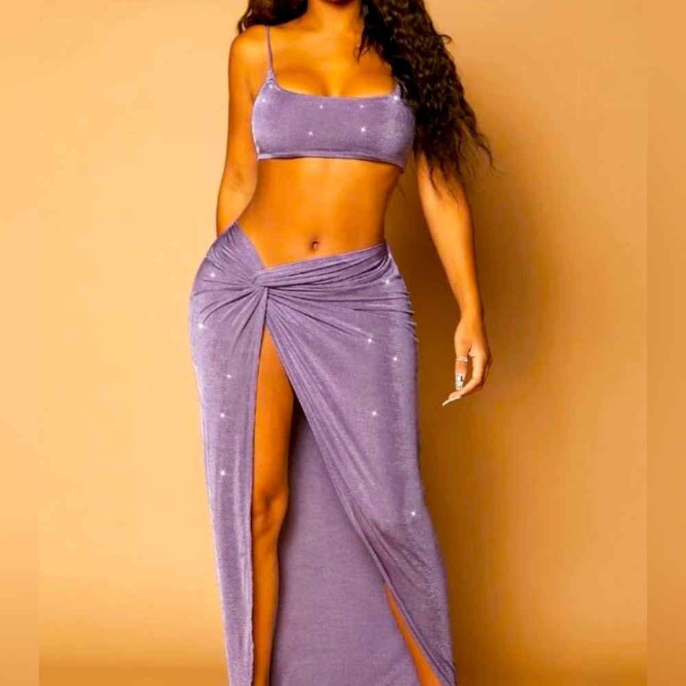 Purple two piece high split skirt